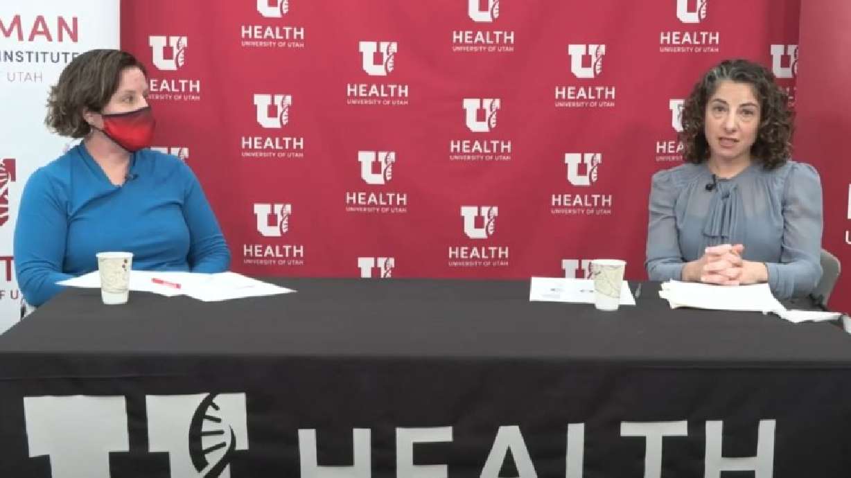 Dr. Deborah Bilder, left, and Dr. Amanda Bakian speak during a press conference on autism rates.