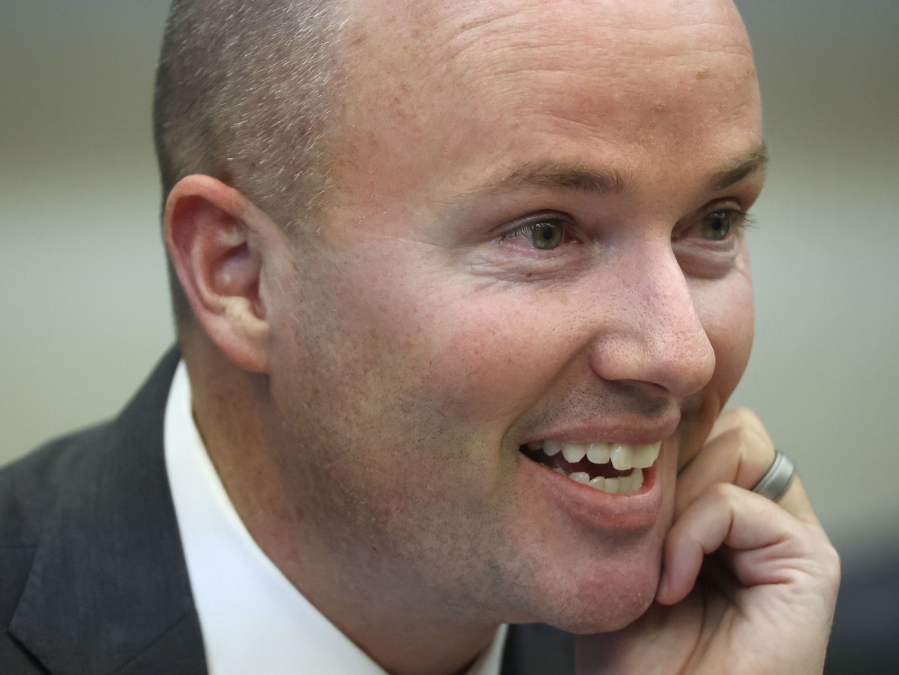 Gov. Spencer Cox meets with the KSL and Deseret News
editorial boards at the Deseret News office in the Triad Center in
Salt Lake City on Monday, Dec. 6, 2021.