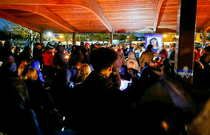 Family, friends and community members gather to commemorate Isabella Faith Tichenor’s life during a prayer vigil at Foxboro Hollow Park in North Salt Lake on Nov. 9. The Davis County School District on Tuesday announced the members of an independent team tasked with reviewing harassment claims made by the family following her death.
