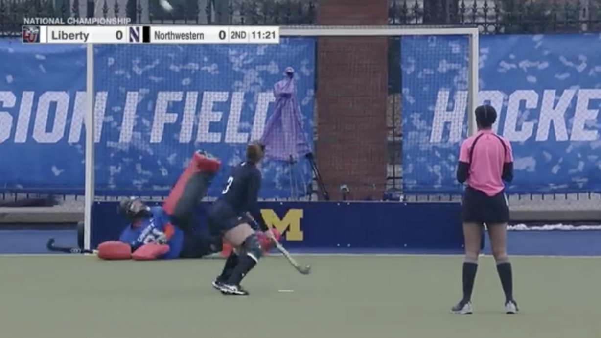 This is one of the best field hockey saves you'll ever see. And if you don't follow the sport, it might just be the only field hockey save you'll ever see.