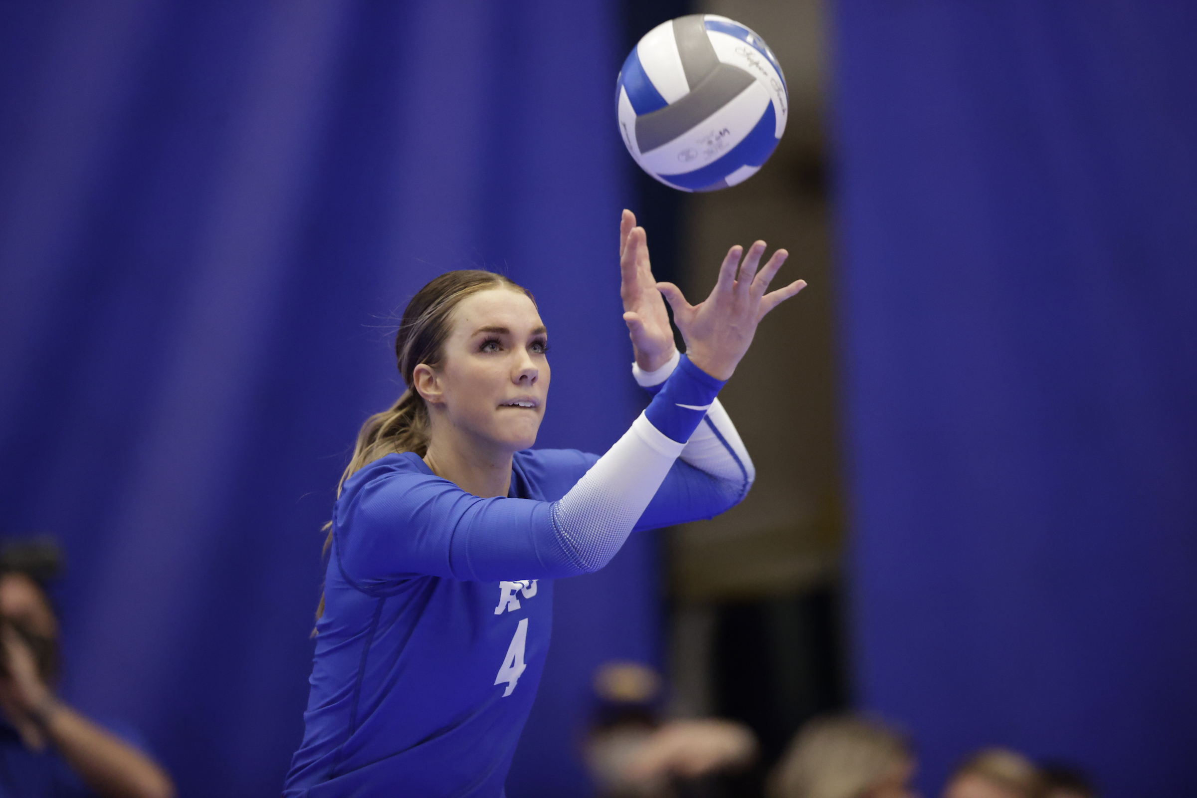 BYU outside hitter Kenzie Koerber looks to serve against Purdue in the NCAA Tournament regional semifinal, Thursday, Dec. 9, 2021 in Pittsburgh. BYU lost in five sets, 3-2.