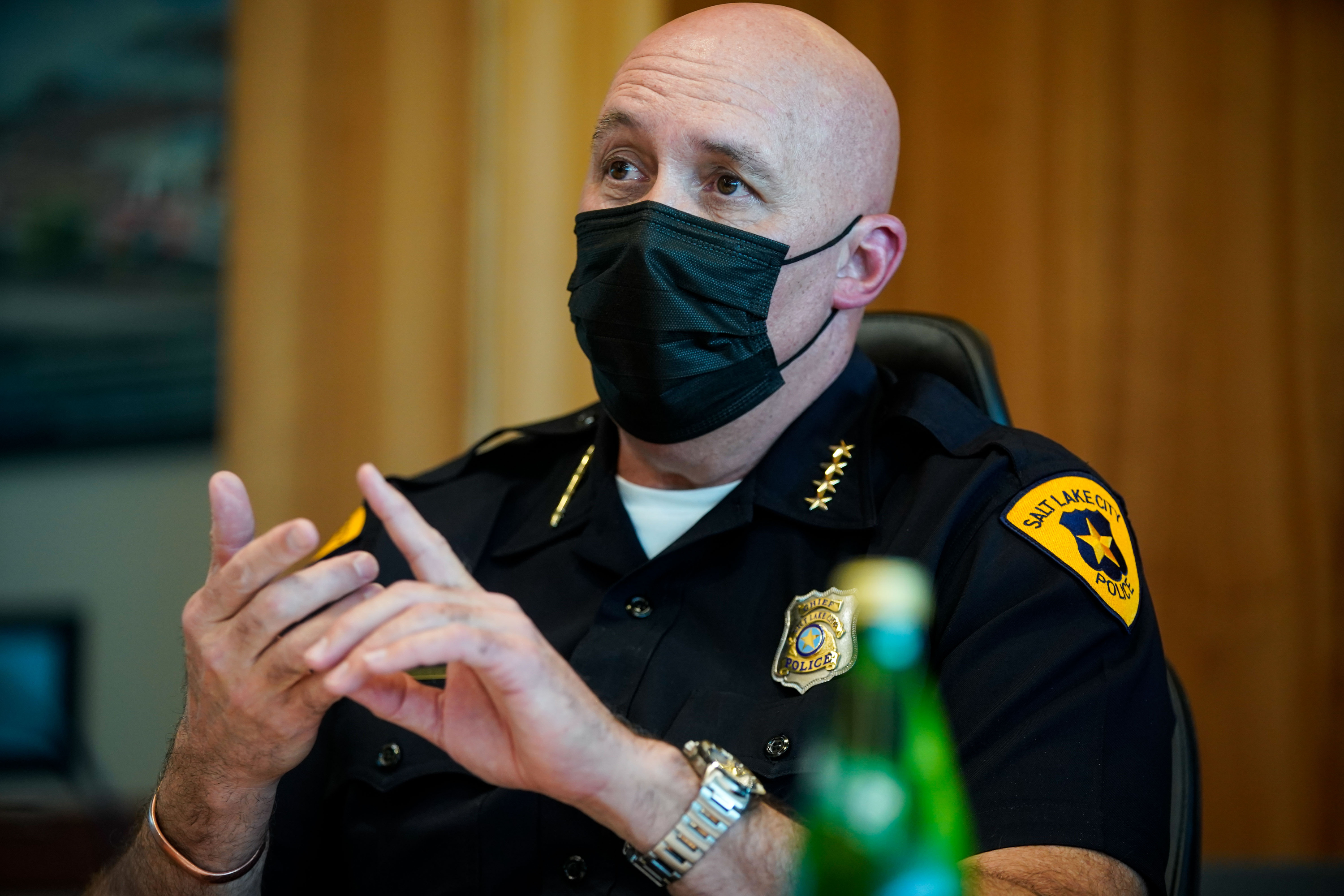 Salt Lake Police Chief Mike Brown speaks during a press conference highlighting the city’s revised crime control plan on Nov. 3. Brown gave an update Thursday on how the city's updated crime control plan is working, including the time it takes for officers to respond to calls. 