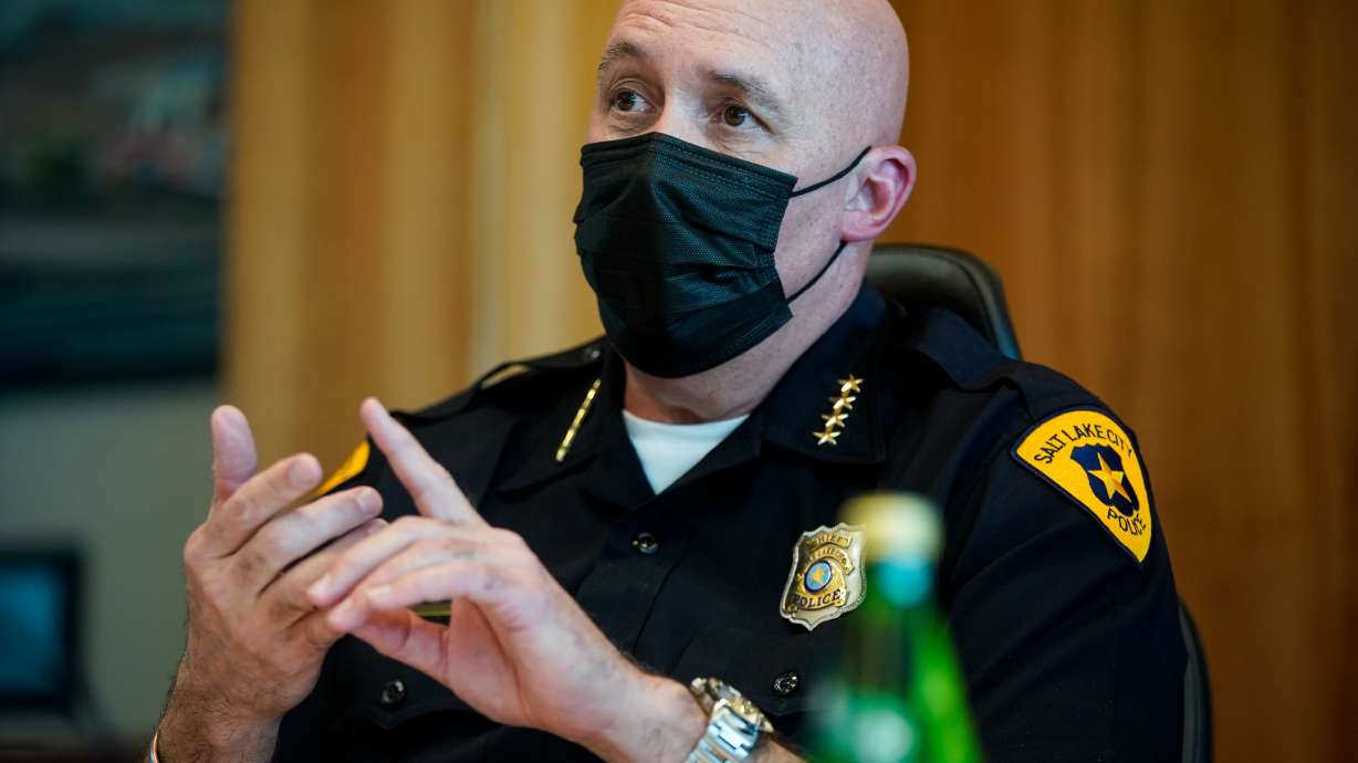 Salt Lake Police Chief Mike Brown speaks during a press conference highlighting the city’s revised crime control plan on Nov. 3. Brown gave an update Thursday on how the city's updated crime control plan is working, including the time it takes for officers to respond to calls.