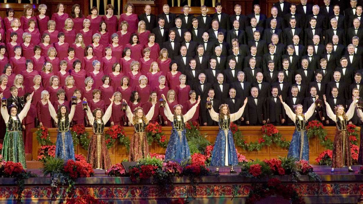 Dancers and the Mormon Tabernacle Choir entertain the audience at the LDS Conference Center during the Christmas with The Mormon Tabernacle Choir concert in Salt Lake City, Dec. 15, 2006.