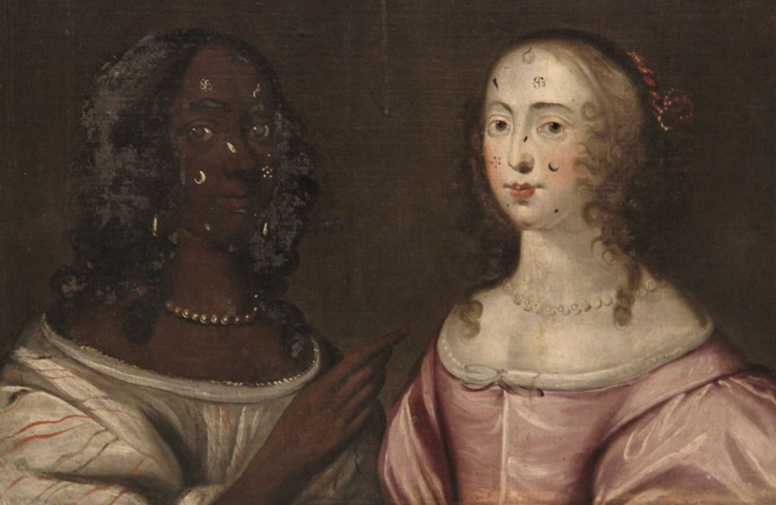 The painting, "Allegorical Painting of Two Ladies, English School," dates from around 1650.