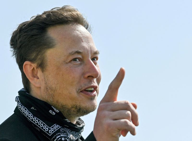 Tesla CEO Elon Musk visits the construction site of Tesla's Gigafactory in Gruenheide near Berlin, Germany, Aug. 13. 
