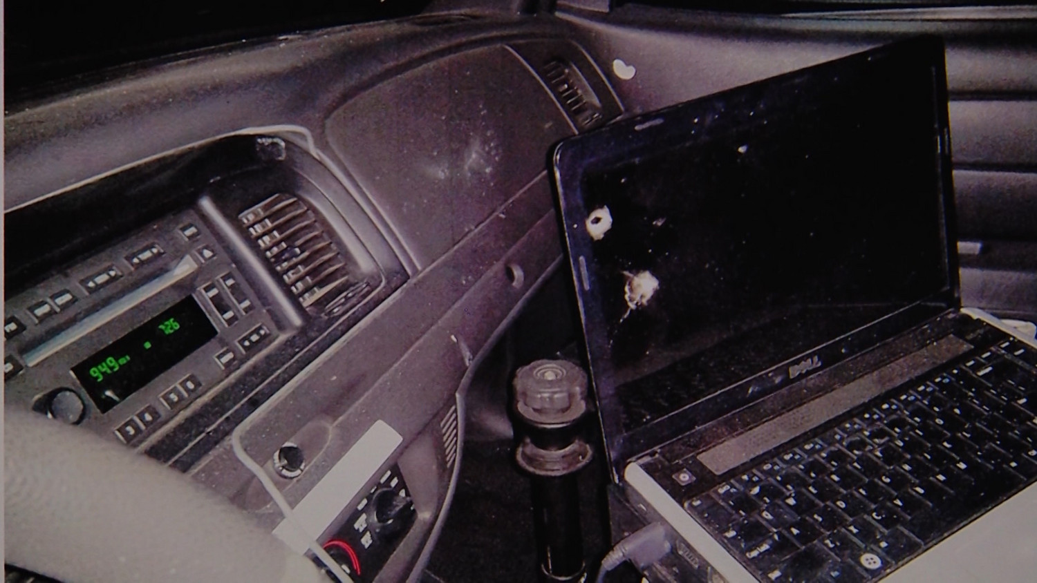 Areas where some of the eight bullets fired at a Utah police officer in 2012 are visible in this photo. Jared Jensen, now a Kaysville police sergeant, is calling for justice reform after the man who fired at him and his patrol car unprovoked is being released from prison after eight years.