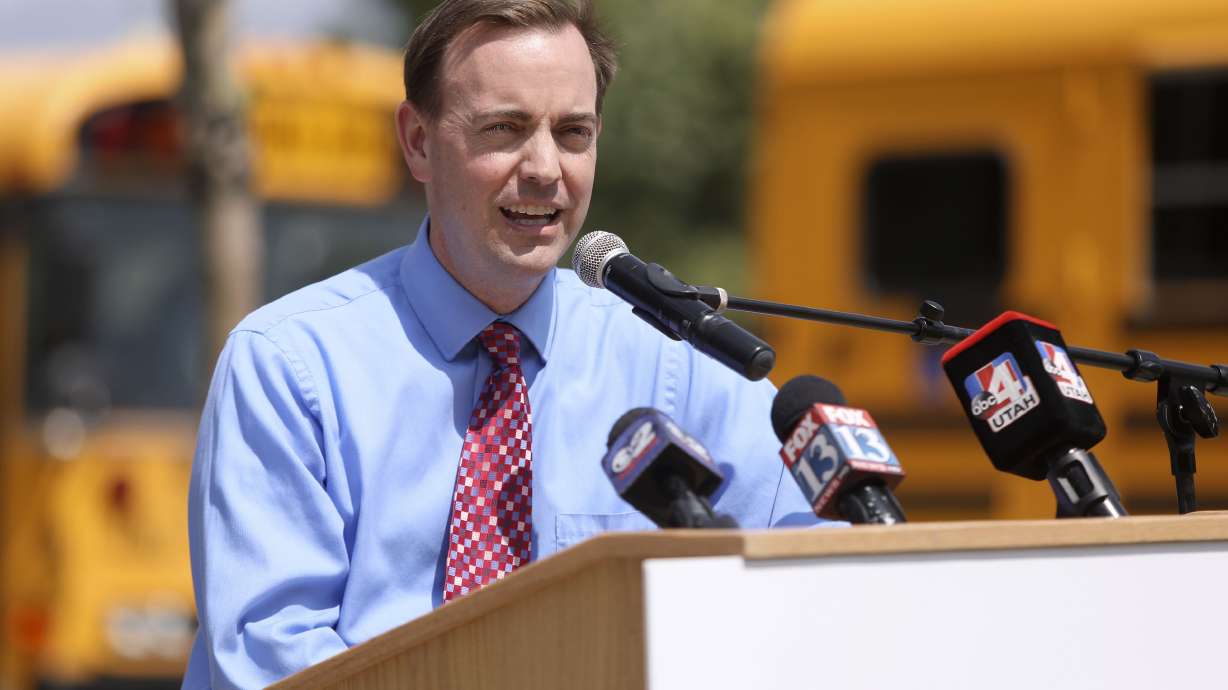 Rep. Mike Winder speaks about legislation at a press conference in West Valley City on Aug. 21, 2018. Winder announced he will not seek reelection next year, as he accepted a new position as Millcreek's city manager.