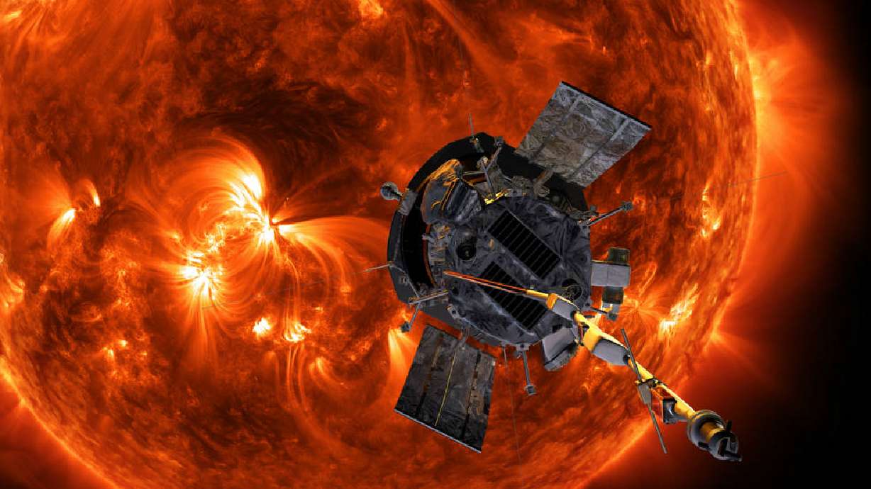 An illustration shows NASA’s Parker Solar Probe approaching the sun. The Parker Solar Probe has successfully flown through the sun's corona, or upper atmosphere, to sample particles and our star's magnetic fields, NASA announced Tuesday.