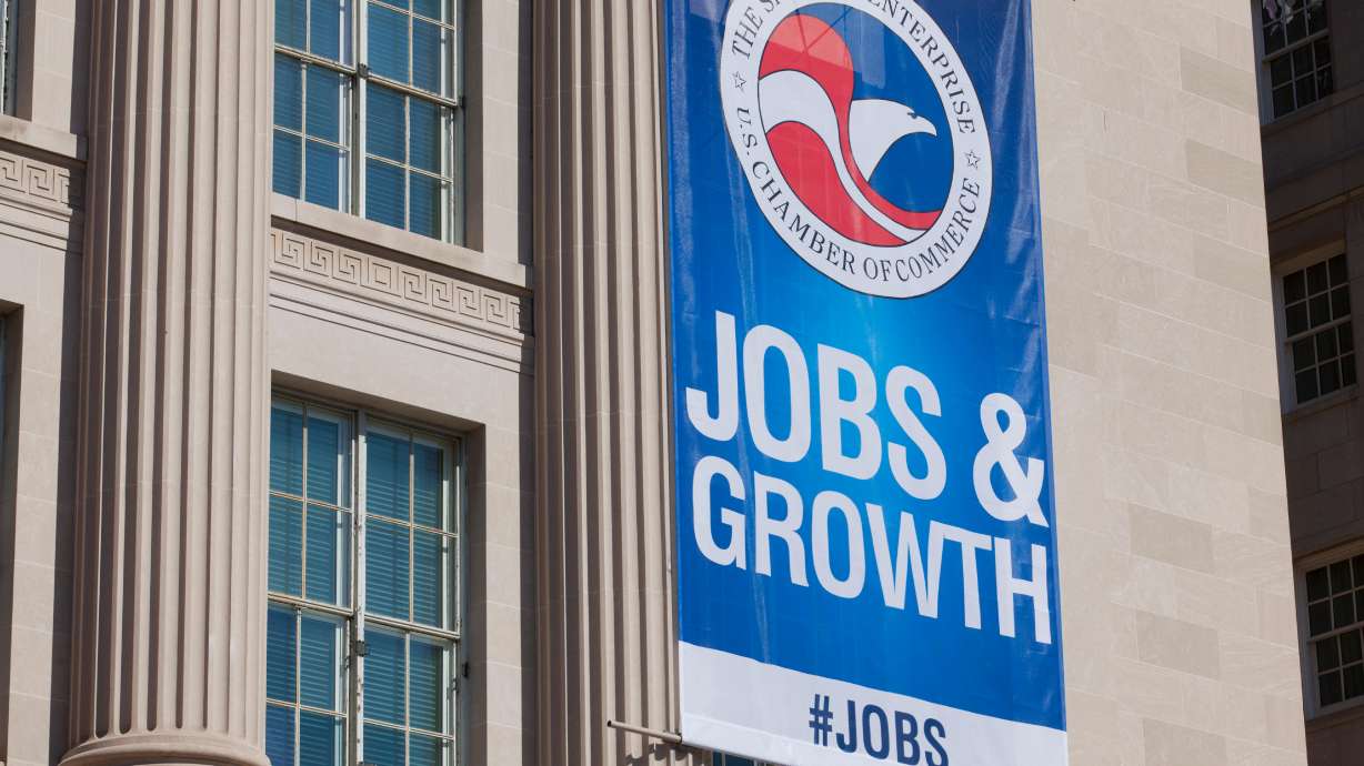 A banner hangs from the Chamber Of Commerce Building in Washington D.C. in this undated photo.