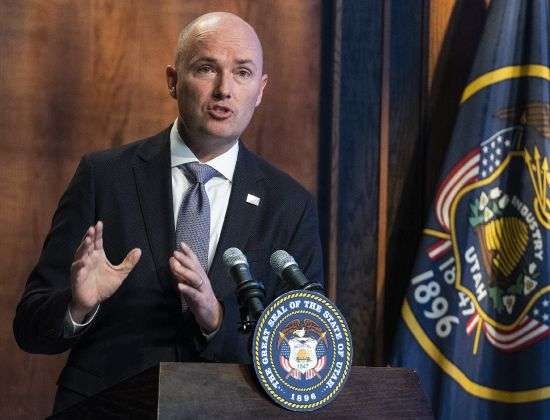 Governor Spencer Cox speaks during his monthly news conference at PBS Utah at the Eccles Broadcast Center in Salt Lake City on Thursday, Dec. 16, 2021.