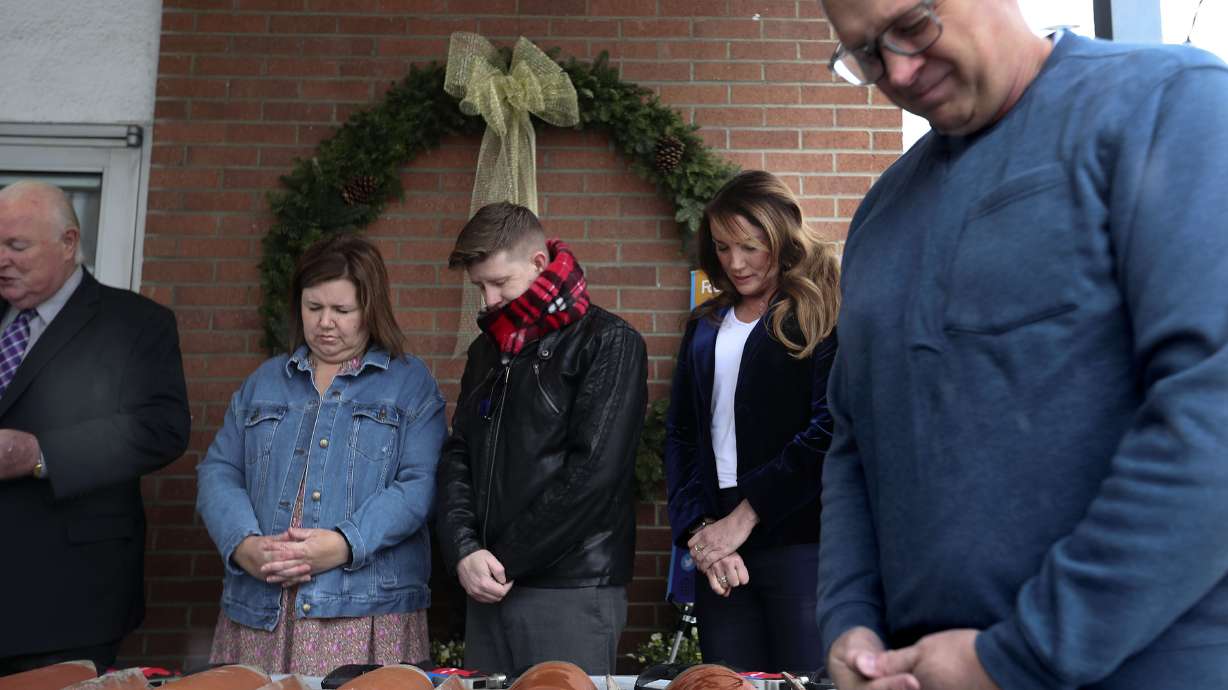 A prayer is given as the Provo Community Congregational United Church of Christ kicks off the first phase of its Community Cornerstone Restoration Project in Provo on Thursday.