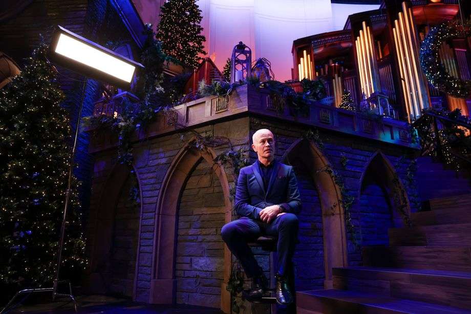 Actor Neal McDonough gives an interview before the taping of the “Christmas With the Tabernacle Choir” television special at the Conference Center in Salt Lake City on Friday.