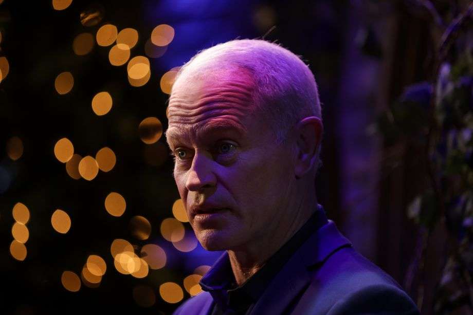 Actor Neal McDonough gives an interview before the taping of the “Christmas With the Tabernacle Choir” television special at the Conference Center in Salt Lake City on Friday.