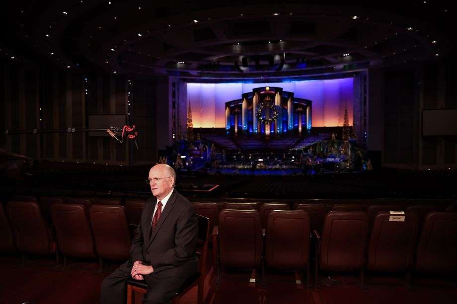 Mack Wilberg, music director of The Tabernacle Choir at Temple Square, gives an interview before the taping of the “Christmas With the Tabernacle Choir” television special at the Conference Center in Salt Lake City on Friday.