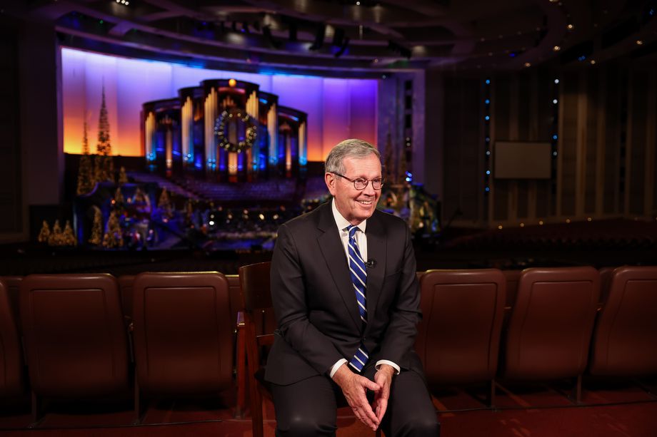 Michael Leavitt, president of The Tabernacle Choir at Temple Square, gives an interview before the taping of the “Christmas With the Tabernacle Choir” television special at the Conference Center in Salt Lake City on Friday.