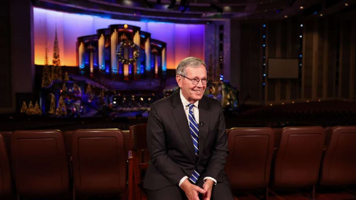Michael Leavitt, president of The Tabernacle Choir at Temple Square, gives an interview before the taping of the “Christmas With the Tabernacle Choir” television special at the Conference Center in Salt Lake City on Friday.