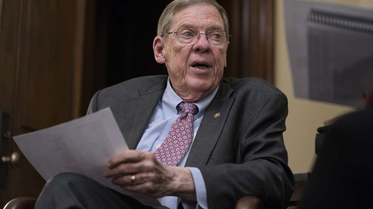 Sen. Johnny Isakson, R-Ga., meets with his staff in his office on Capitol Hill in Washington, Dec. 2, 2019. Isakson, an affable Georgia Republican politician who rose from the ranks of the state Legislature to become a U.S. senator, has died.