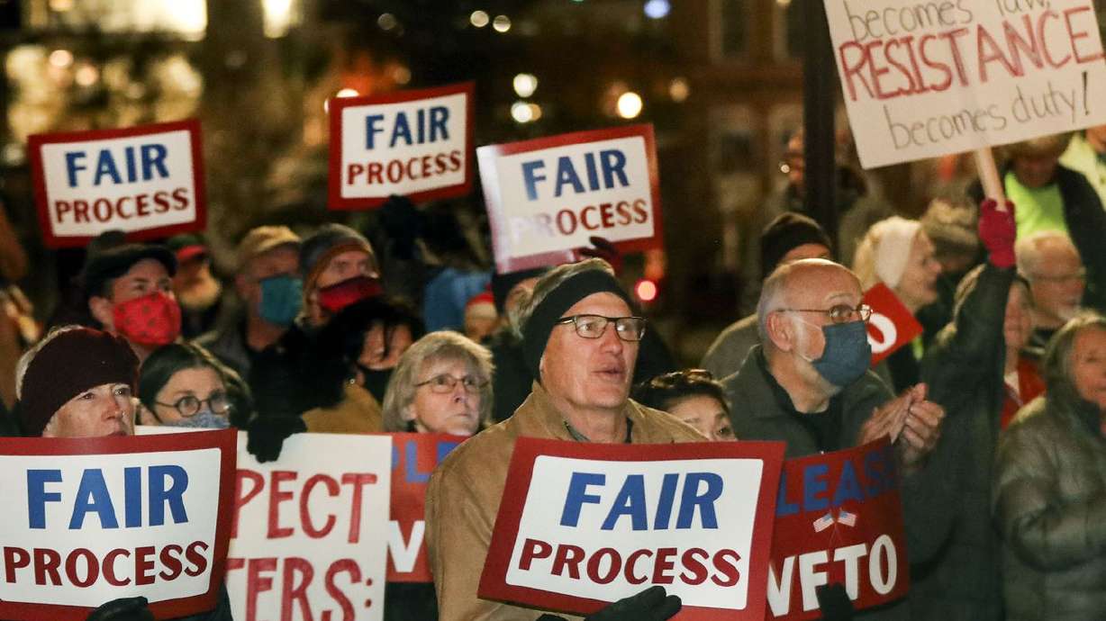 Utahns rally in opposition to proposed congressional district maps at the Capitol in Salt Lake City on Nov. 10.