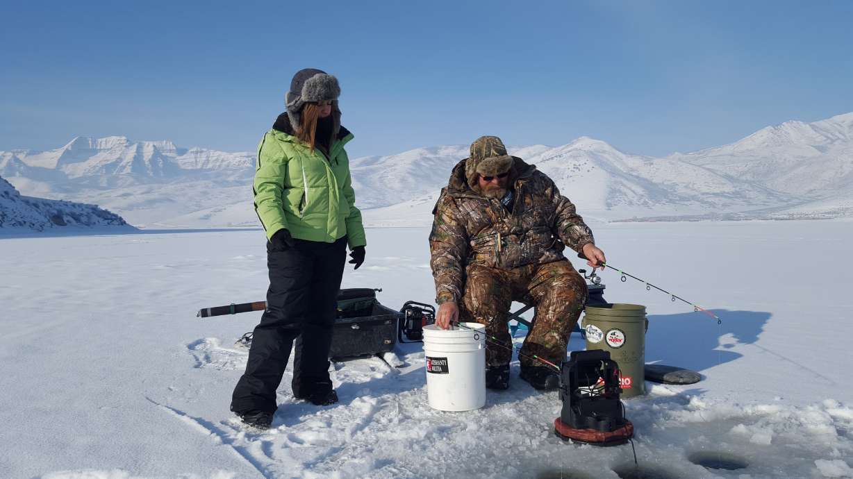 An undated photo of anglers ice fishing at Deer Creek Reservoir in Wasatch County.