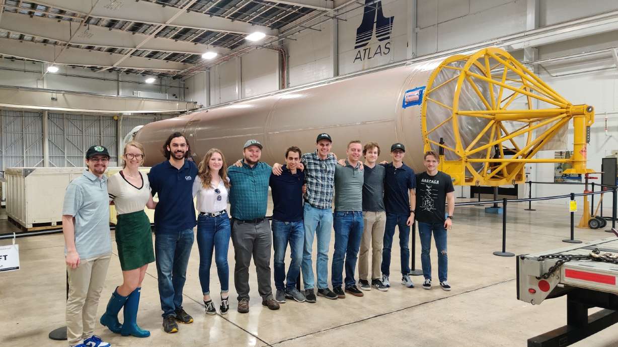 Members of USU's Get Away Special team in Cape Canaveral, Florida on Monday, preparing to watch the of a satellite they built. The small satellite, called GASPACS, uses a custom-built inflatable aerodynamic boom to passively stabilize its orbit.