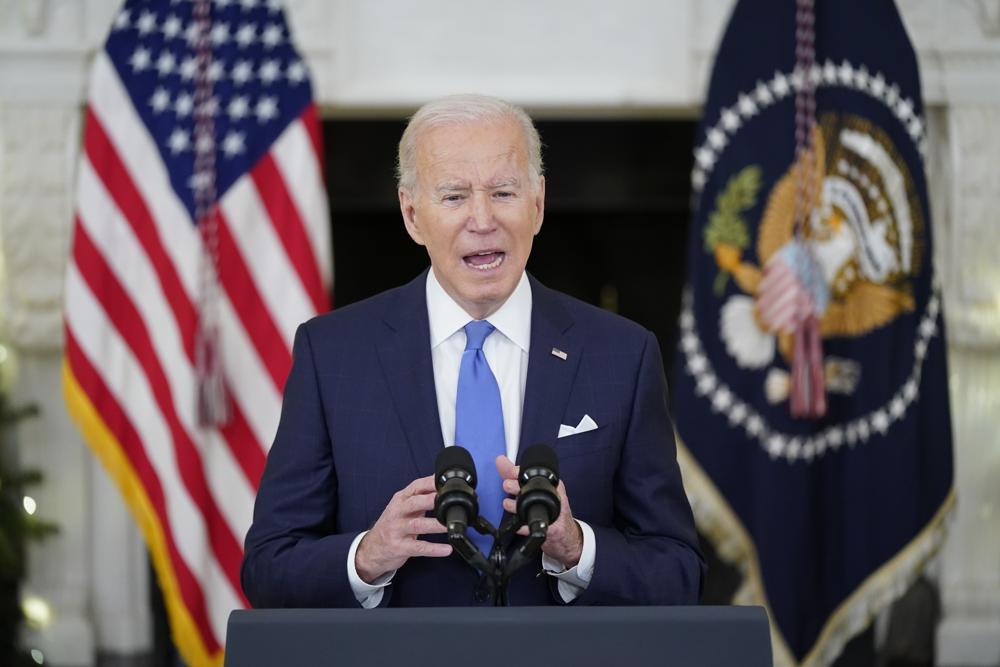 President Joe Biden speaks about the COVID-19 response and vaccinations, Tuesday in the State Dining Room of the White House in Washington. 