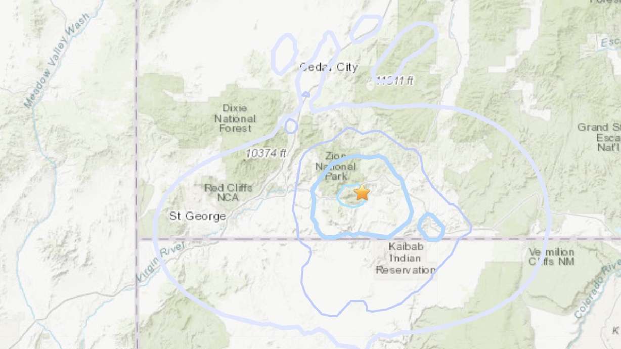 This map shows where the epicenter was of an earthquake that rattled southwestern Utah Tuesday.