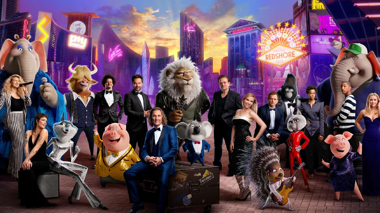 The cast of "Sing 2" is seen in a promotional photo from the film released by Illumination Studios.