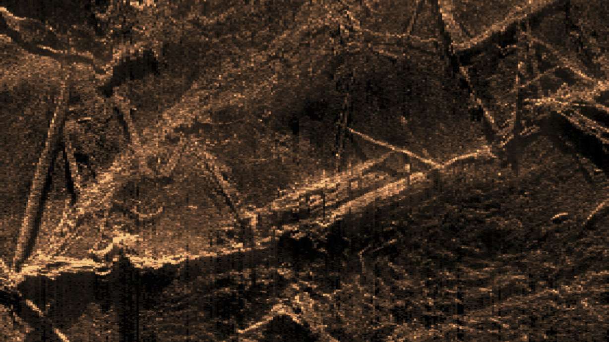 This sonar image created by SEARCH Inc. and released by the Alabama Historical Commission shows the remains of the Clotilda, the last known U.S. ship involved in the trans-Atlantic slave trade.