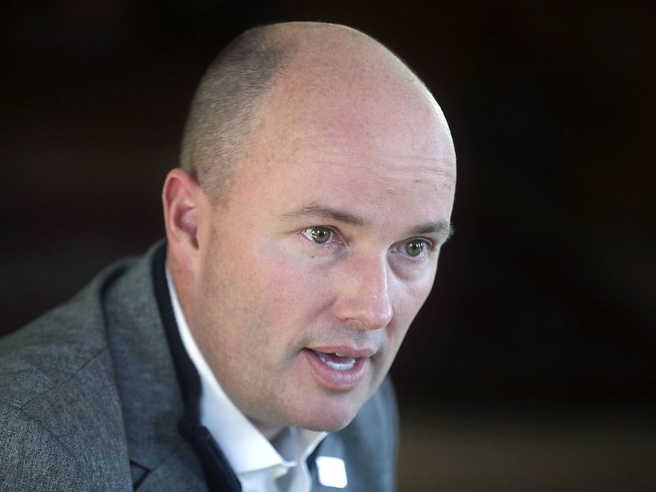 Gov. Spencer Cox talks about his first year as governor during an interview at the Governor’s Mansion in Salt Lake City on Dec. 20.