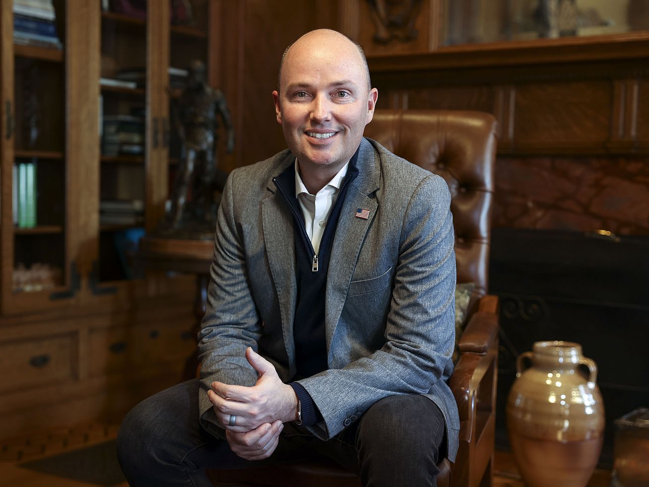 Gov. Spencer Cox poses for a portrait at the Governor’s Mansion in Salt Lake City on Monday, Dec. 20.