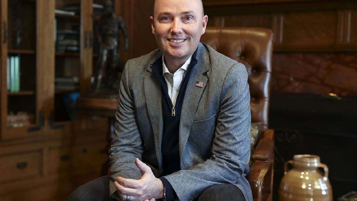 Gov. Spencer Cox poses for a portrait at the Governor’s Mansion in Salt Lake City on Monday, Dec. 20.