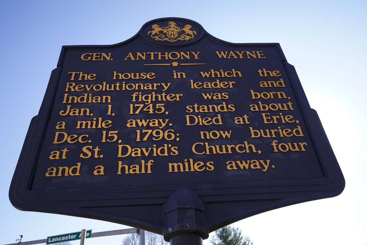 Shown is a Pennsylvania Historical Marker for Revolutionary War Gen. Anthony Wayne in Paoli, Pa., Nov. 18.