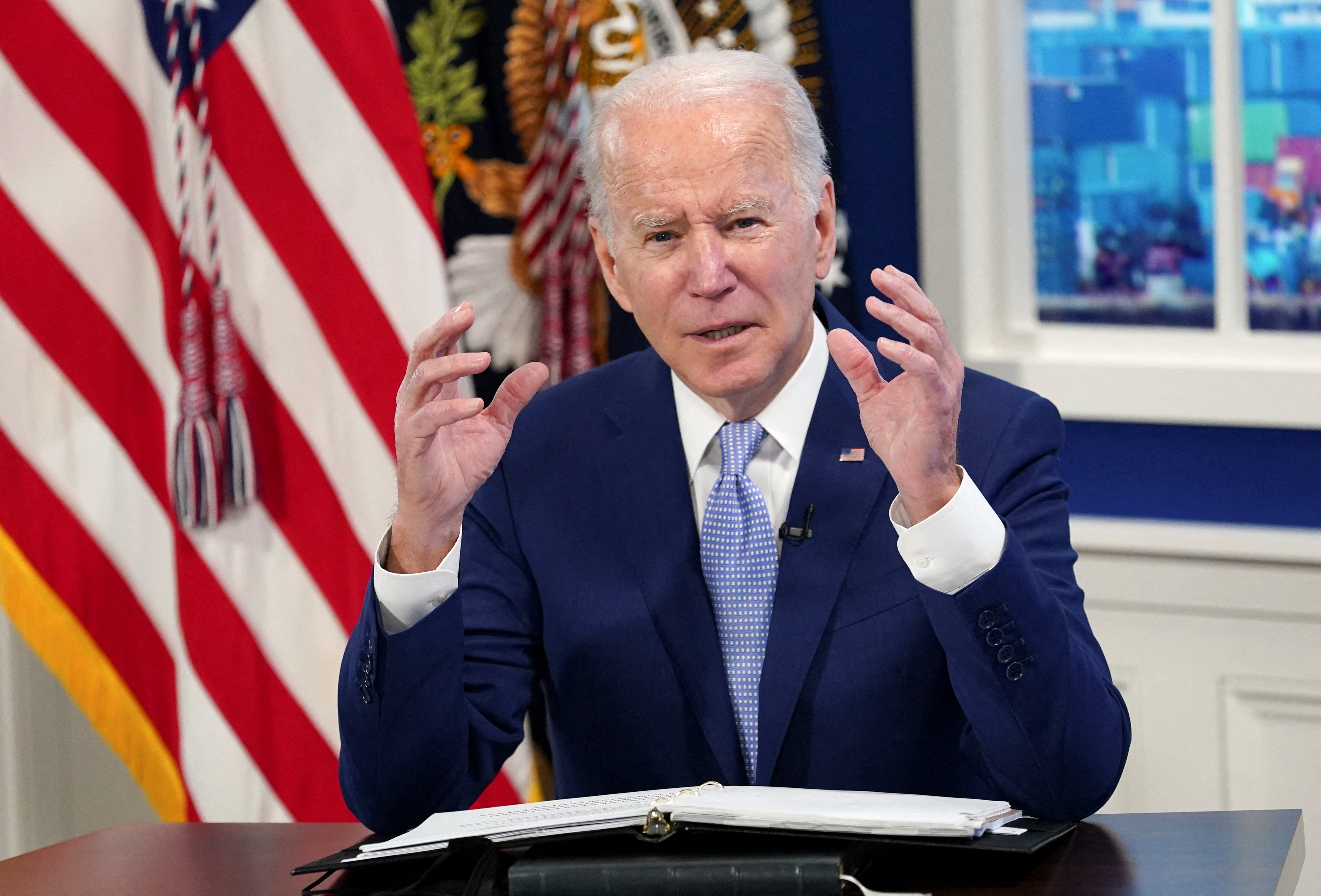 President Joe Biden meets with his Supply Chain Disruptions Task Force and private sector CEOs at the White House in Washington, Wednesday. On Monday, Biden signed a bill that authorizes $770 billion in defense spending.