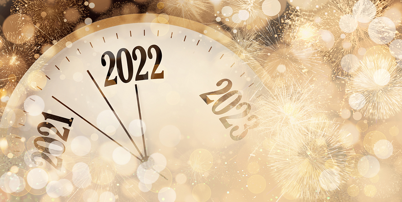 Clock counting last moments to New 2022 Year