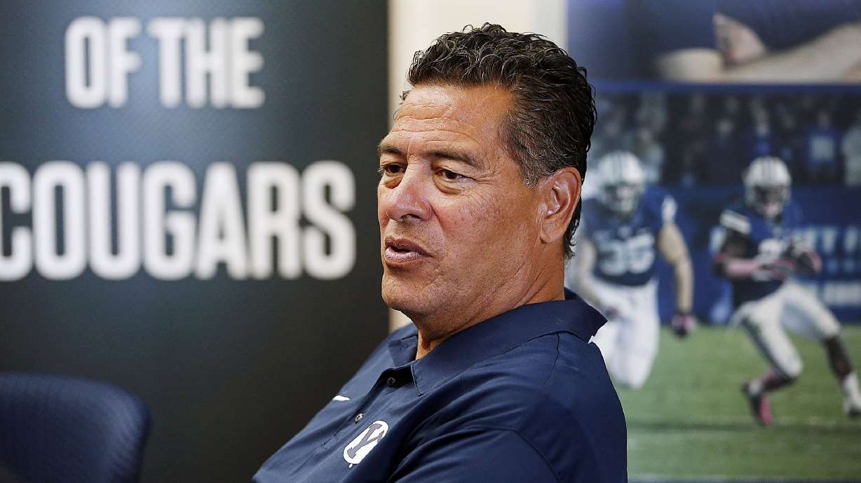 Offensive coordinator Robert Anae is interviewed during BYU Football Media Day in Provo, Monday, June 23, 2014. After nearly two decades on Bronco Mendenhall's staff, the longtime BYU and Virginia offensive coordinator is headed to Syracuse.