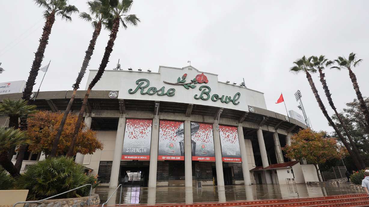 The Rose Bowl stadium entrance in Pasadena, Calif., on Thursday, Dec. 30, 2021.