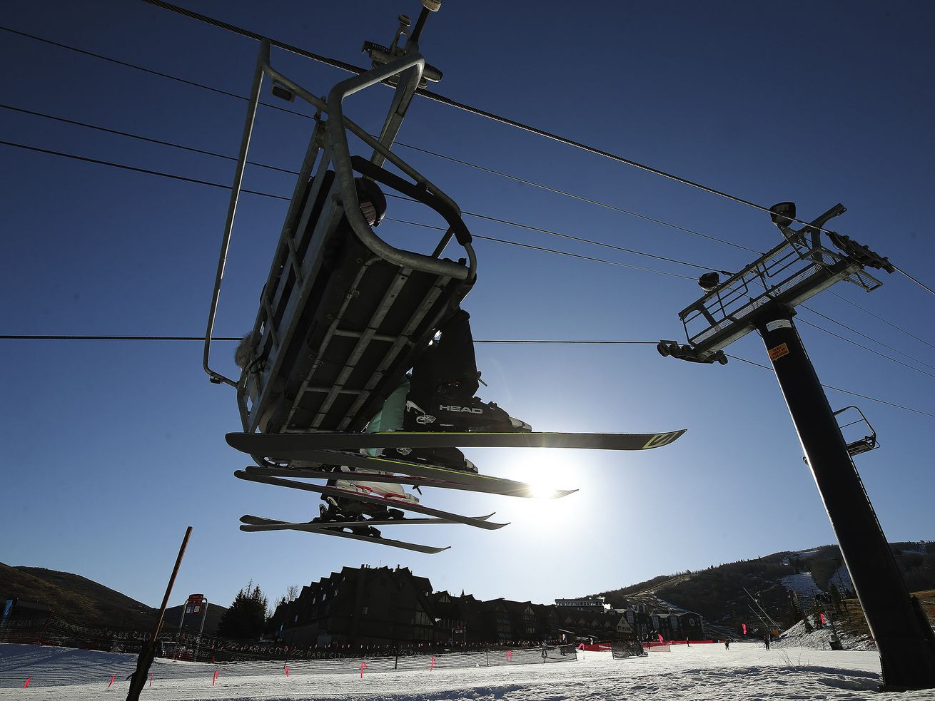 Skiers ride the First Time lift as Park City Mountain Resort in Park City opens for the 2020-21 ski season on Nov. 20, 2020.