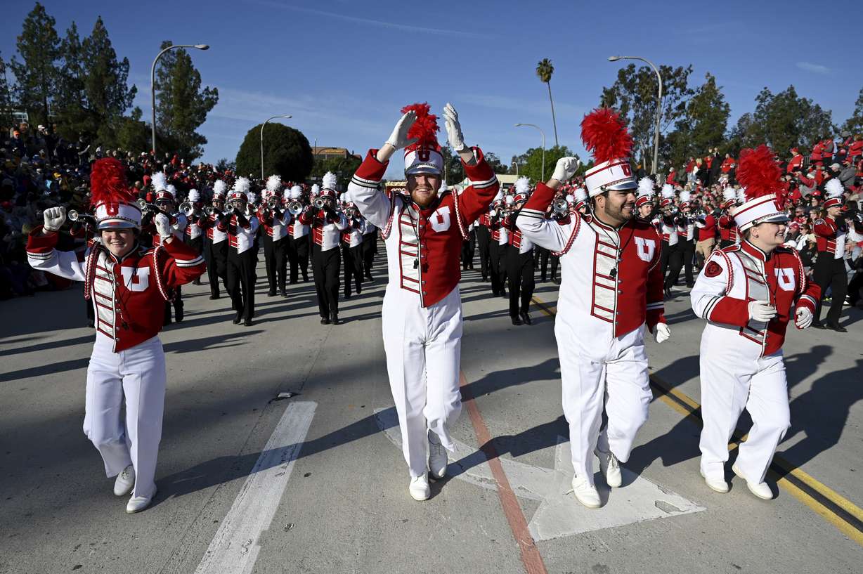 The Utah Marching Band performs at the 133rd Rose Parade in Pasadena, Calif., Saturday.