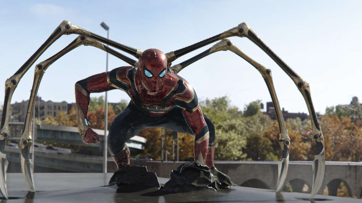 This image released by Sony Pictures shows Tom Holland in Columbia Pictures' "Spider-Man: No Way Home."
