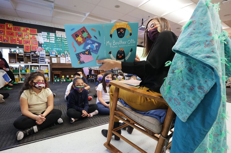 Salt Lake Mayor Erin Mendenhall reads to second graders at North Star Elementary School in Salt Lake City on Dec.14, 2021.