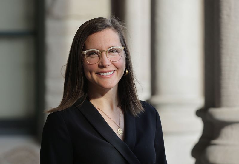 Salt Lake Mayor Erin Mendenhall poses for a photo at
the City-County Building in Salt Lake City on Dec. 14,
2021.