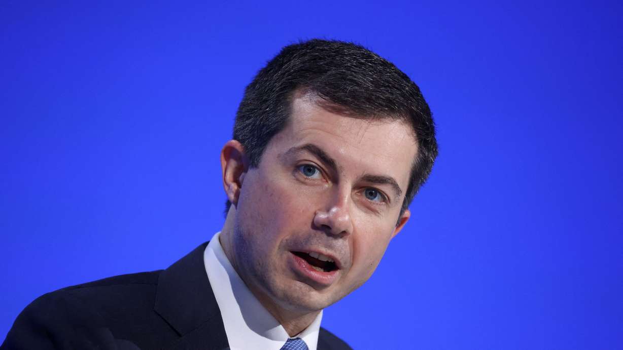 U.S. Secretary of Transportation Pete Buttigieg speaks during the UN Climate Change Conference, in Glasgow, Scotland, Britain, Nov. 10, 2021.