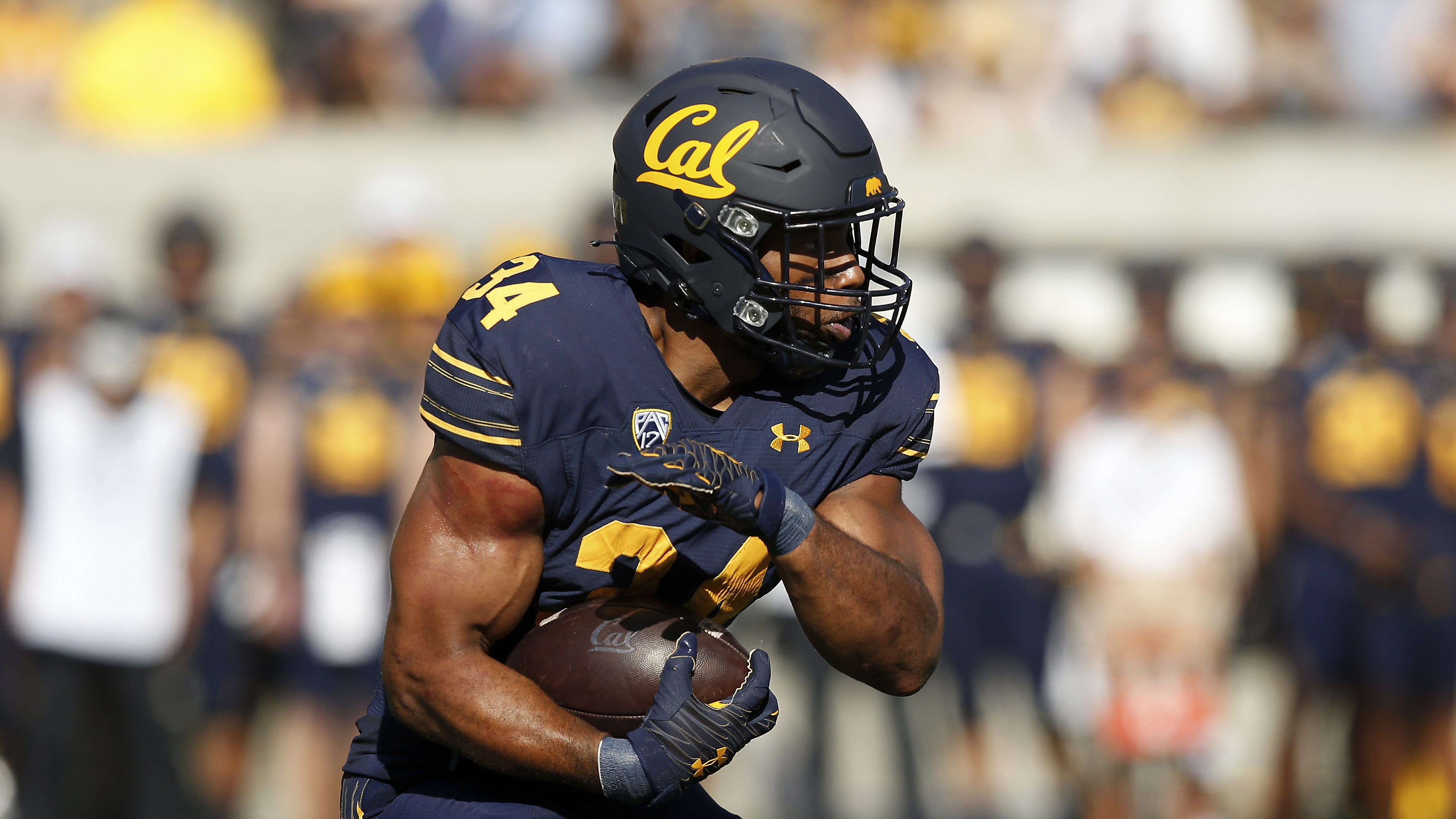California Golden Bears running back Christopher Brooks (34) runs the ball against the Washington State Cougars during an NCAA football game on Saturday, Oct. 2, 2021 in Berkeley, Calif.