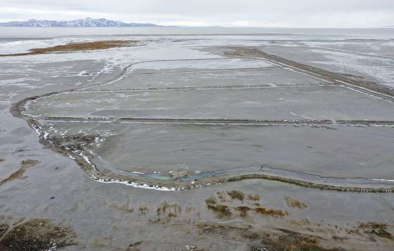 Low water levels are pictured in the Great Salt Lake
near Tooele County on Wednesday.