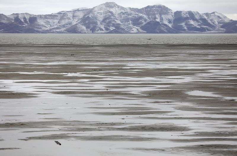 Low water levels are pictured in the Great Salt Lake
near Tooele County on Wednesday.