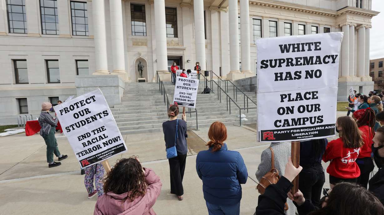 University of Utah students demand accountability from administrators during a demonstration outside of the Park Building on campus in Salt Lake City on Friday.
