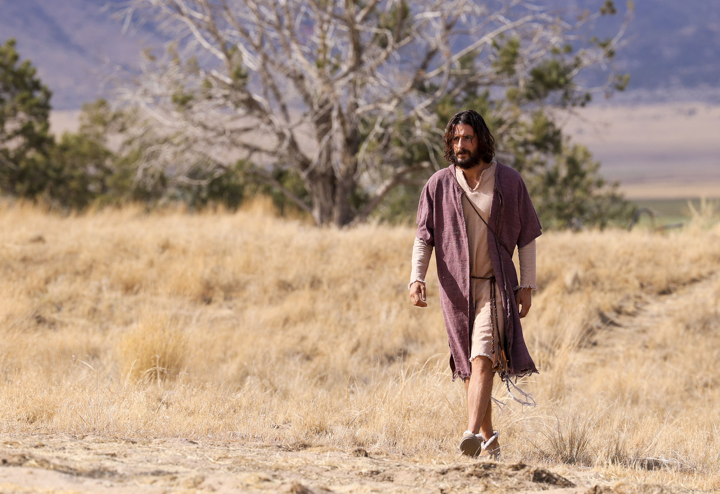 Jonathan Roumie, who plays Jesus, walks toward trailers during filming of a faith-based streaming series on the life of Jesus Christ called "The Chosen" at The Church of Jesus Christ of Latter-day Saints' Jerusalem set in Goshen, Utah County, on Monday, Oct. 19, 2020.