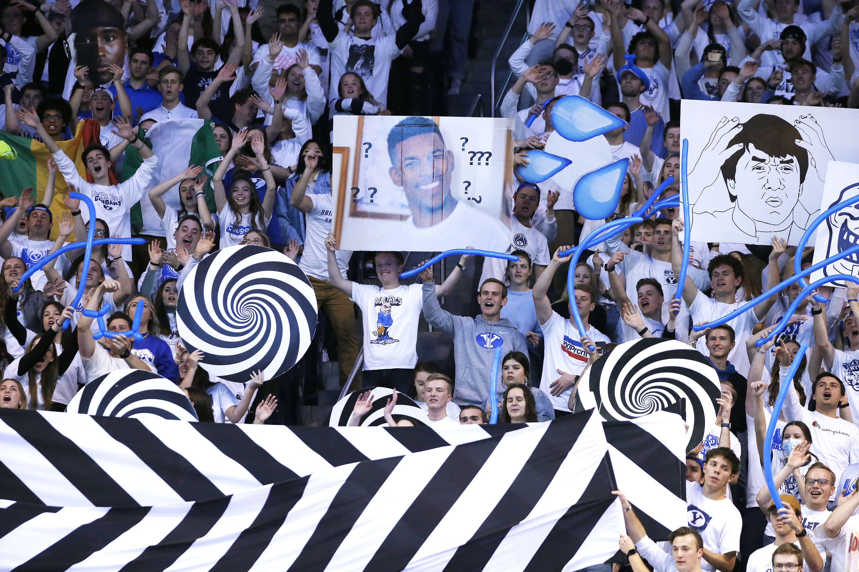 Brigham Young Cougars fans cheer in Provo on Saturday, Jan. 8, 2022. BYU won 52-43.