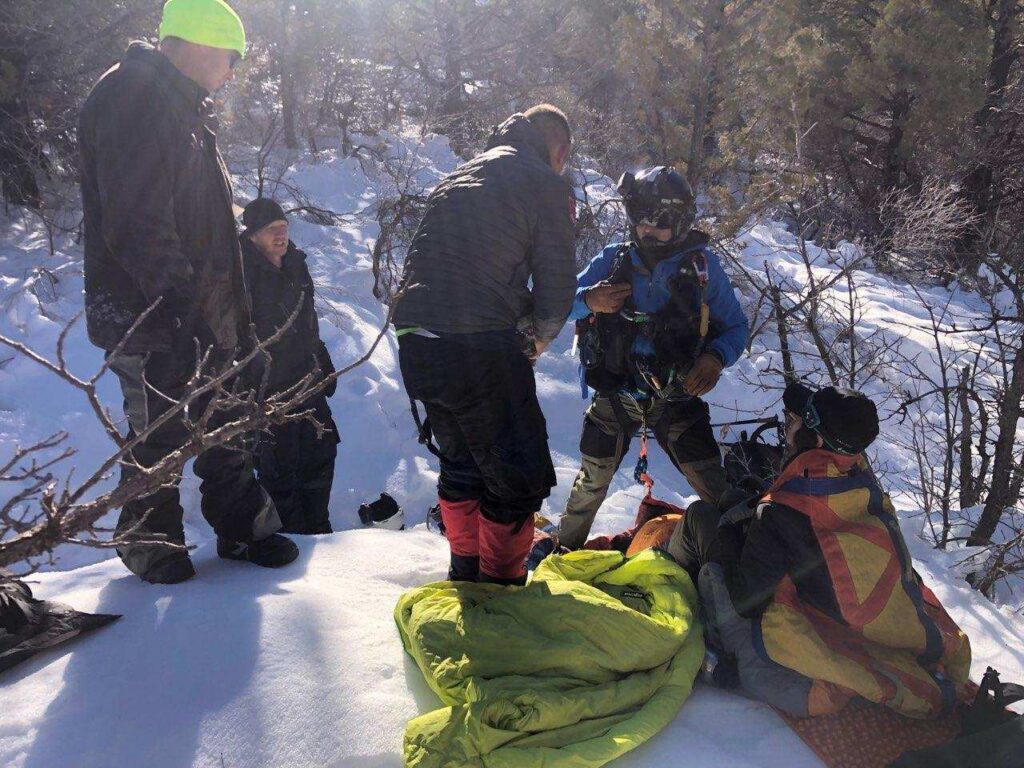 Utah Department of Public Safety prepare to hoist a victim with the help from Washington County Search and Rescue Monday, Jan. 10, 2022. Deputies hike in the last mile to reach a woman stuck in the snow in the Kolob Canyons region of Zion National Park.